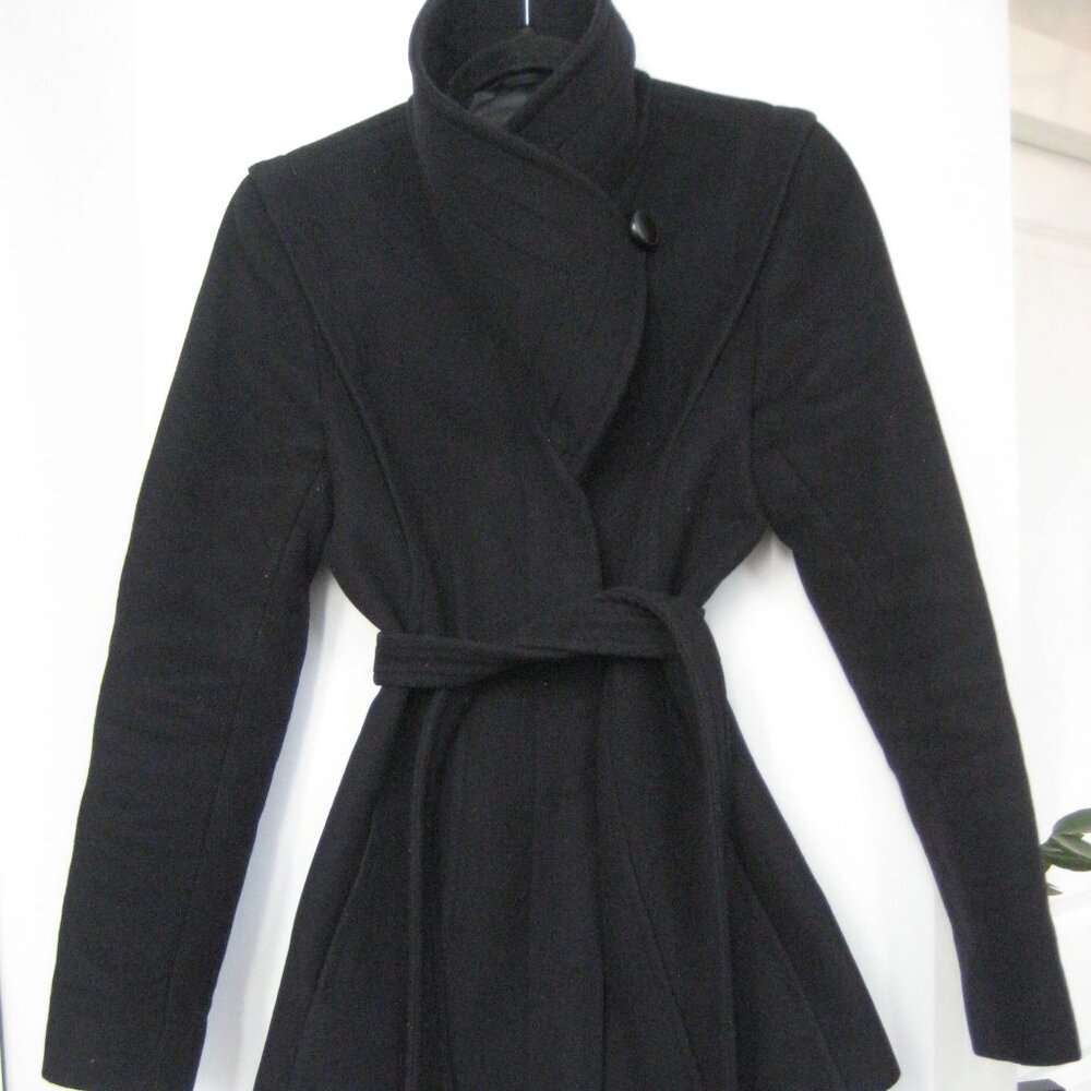 Babaton Elegant Black Wrap Pea Coat